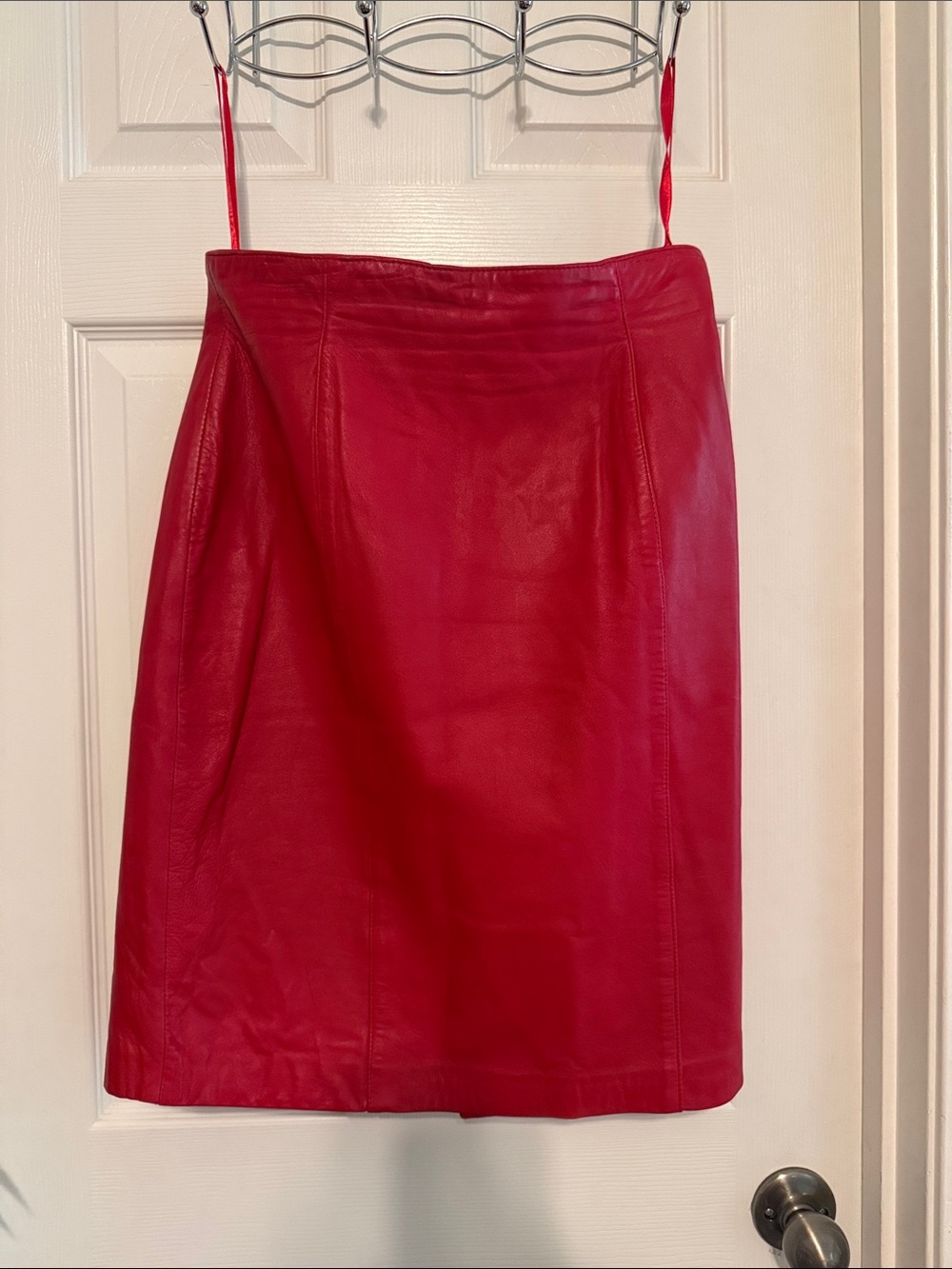 Vintage Classic Red Leather Pencil Skirt - Women Lamb Nappa Leather